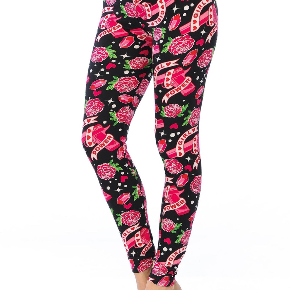 2/$15 New Mix Leggings Girl Power Pink Guns & Roses Hearts Regular One Size NWT